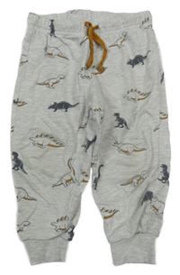 Šedé melírované tepláky s dinosaury 