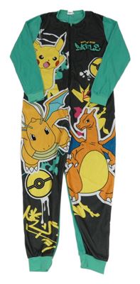 Zeleno-tmavošedý fleecový overal s pokémony 