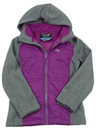 Purpurovo-tmavošedá melírovaná šustákovo/softshellová outdoorová jarní zateplená bunda s odepínací kapucí TRESPASS