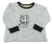 Světlešedo-černé melírované pyžamové triko s lenochodem a nápisy PRIMARK