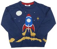 Tmavomodrý pletený svetr s raketou M&Co