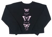 Černá oversize crop mikina s motýlky a nápisy George