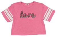 Korálové melírované crop tričko s nápisy a pruhy Candy Couture 