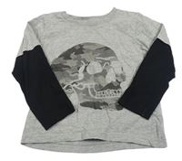 Šedo-černé melírované triko s lebkou M&Co