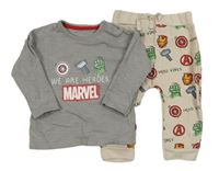 2Set - Šedé melírované triko se znaky Avengers + světlebéžové melírované tepláky George