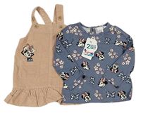 2Set - Pudrové manšestrové šaty s Minnie + modrošedé triko Disney