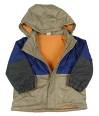 Pískovo-tmavomodro/šedá šusťáková zimní bunda s odepínací kapucí H&M