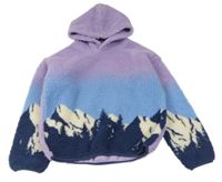 Levandulovo-modro-tmavomodrá huňatá mikina s horami a kapucí PRIMARK