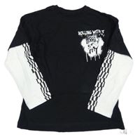 Nové - černo-bílé triko s lebkou a nápisy St. Bernard