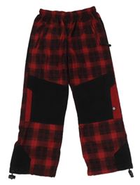 Červeno-černé kostkované lehké manšestrové kalhoty