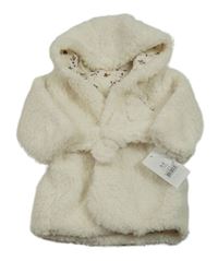 Nové - smetanový huňatý podšitý župan s ptáčkem a kapucí George
