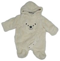 Smetanová kožešinová podšitá kombinéza s medvídkem a kapucí dopodopo