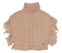 Pudrové melírované svetrové pončo se vzorem a třásněmi a rolákem RIVER ISLAND