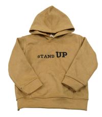 Hnědá semišová mikina s nápisem a kapsou a kapucí CiviL