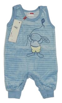 Nové - modré žebrované sametové laclové tepláky se zajíčkem name it.