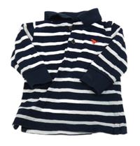 Tmavomodro-bílá pruhovaná mikina s dinosaurem a límečkem Next