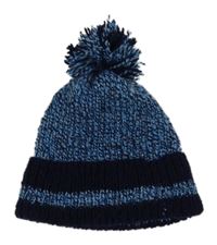 Modro-bílo-tmavomodrá melírovaná pletená čepice s bambulí