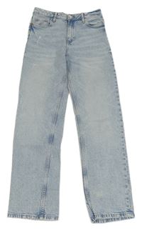 Modro-bílé straight leg waist rifle s prošoupáním H&M