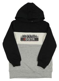 Černo-bílo-šedá mikina s nápisy a kapucí Y.F.K.