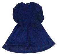 Tmavomodro-safírové třpytivé plisované slavnostní šaty ONLY