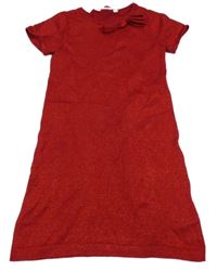 Červené melírované svetrové šaty s mašlí a třpytkami H&M