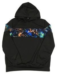 Černá mikina s barevnými skvrnkami a kapucí 