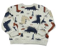 Světlešedá melírovaná mikina s dinosaury a palmami PRIMARK