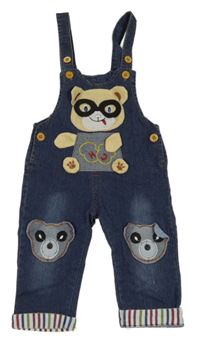 Tmavomodré riflové laclové kalhoty s medvídky 