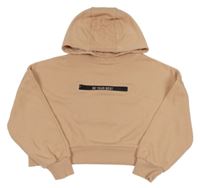 Pudrová oversize crop mikina s nápisem a kapsou a kapucí M&S