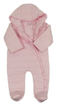 Světlerůžová prošívaná šusťáková lehce zateplená kombinéza se sovičkou a volánkem a kapucí Amore