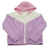 Fialovo-bílo-růžová šusťáková jarní bunda s kapucí St. Bernard