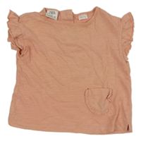 Pudrové melírované tričko s kapsou a volánky ZARA