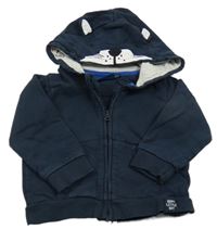 Tmavomodrá propínací mikina s kapucí s čumáčkem TOM TAILOR