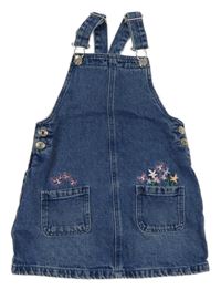 Modré šisované riflové šaty s kytičkami a motýlky PRIMARK