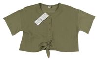 Nové - khaki žebrovaná crop halenkas uzlem F&F
