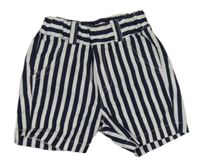 Tmavomodro-bílé pruhované plátěné kraťasy