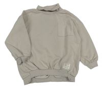 Světlebéžová oversize mikina s kapsou a smajlíkem a nápisy a rolákem George