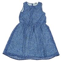 Tmavomodro-modré kytičkované šifonové šaty H&M