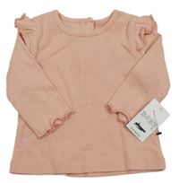 Nové - světlerůžové žebrované triko s volánky Matalan