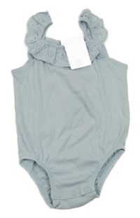 Nové - světlemodré letní body s volánky s madeirou H&M