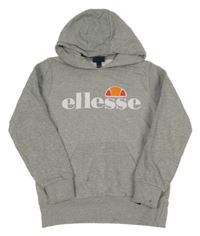 Šedá melírovaná mikina s logem a kapsou a kapucí ellesse