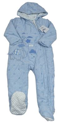 Světlemodrá melírovaná zateplená kombinéza s hvězdami se slonem a kapucí Mothercare