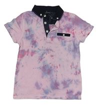 Růžovo-lila-modré batikované polo tričko s kapsou Primark