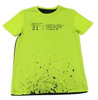 Neonově žluté sportovní tričko s nápisem a skvrnami zn. Primark