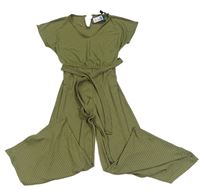 Khaki žebrovaný culottes overal s páskem New Look