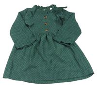 Tmavozelené puntíkaté šaty s volánky a knoflíky