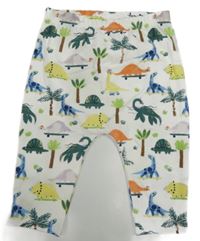 Bílé lehké tepláky s dinosaury a palmami zn. Tu