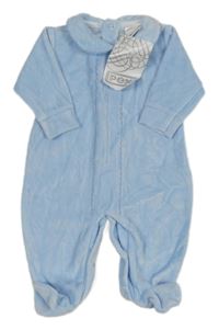 Nové - Světlemodrý sametový overal s výšivkou a límečkem Pex