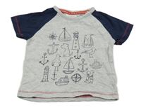 Šedo-tmavomodré tričko s obrázky Next