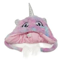 Růžovo-modro-lila chlupatá čepice - jednorožec